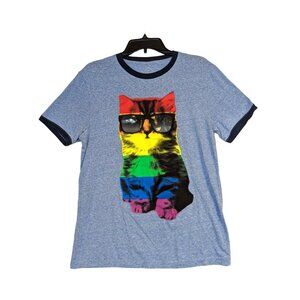 Funny Cat T-Shirt With Sunglasses & Rainbow Print By Well Worn